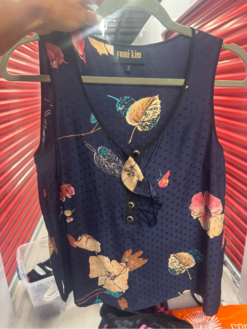 Yumi Kim Navy Floral  100% Silk Button Camisole
